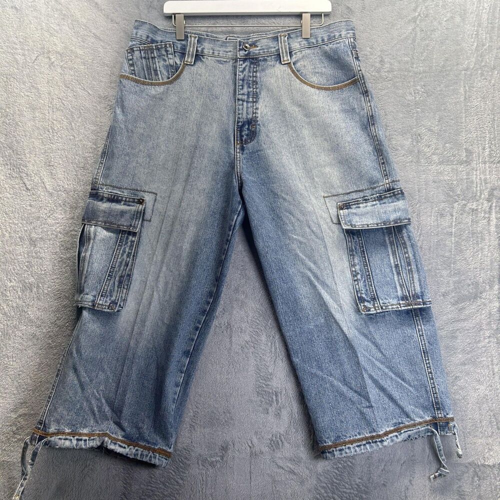 Vintage Y2K Cargo Baggy Shorts Mens 36x22 Denim Wide Leg Loose Fit Rare 90s - Picture 14 of 15